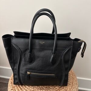 Celine Black Leather Tote Bag